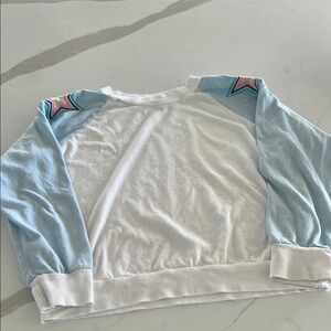 White and Blue Sweatshirt with Star Patches